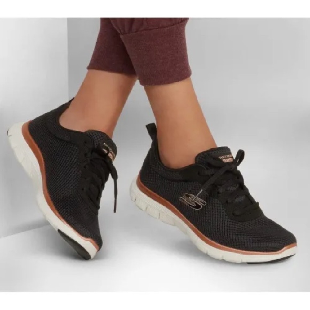 Skechers Flex Lite Black and Rose Gold Women's Sneakers